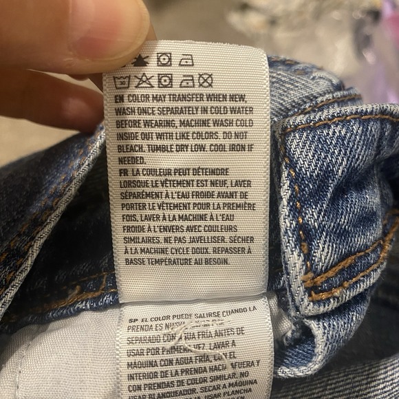 Denim Romper Overalls L Blue Distressed Ripped Shorts Shortall American Eagle - Picture 10 of 10